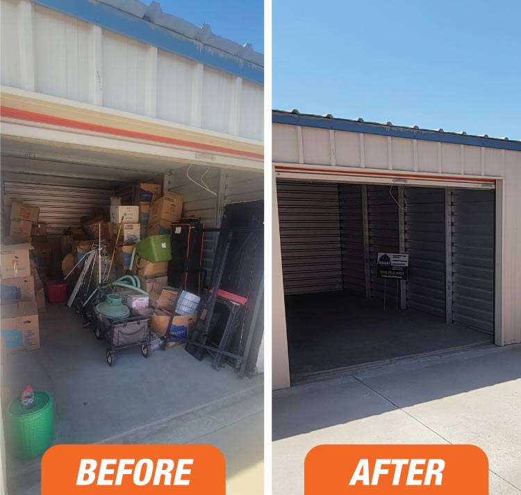 before and after images of a full property clean out in the garage